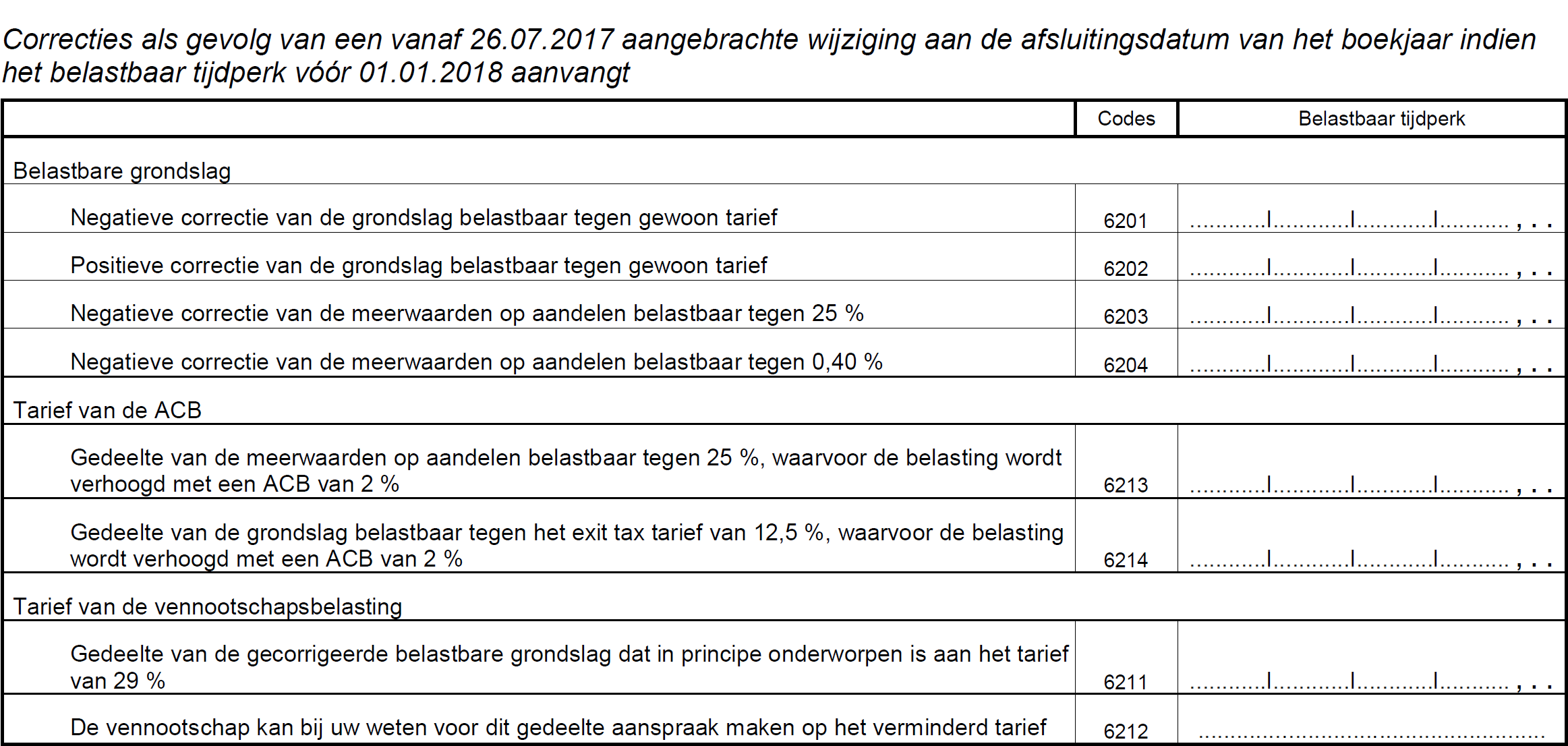 Correcties wijziging boekjaar AJ 2019 Oud