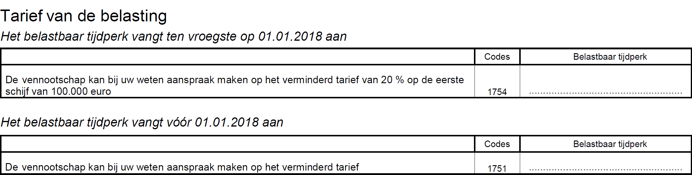 Tarief van de belasting AJ 2019