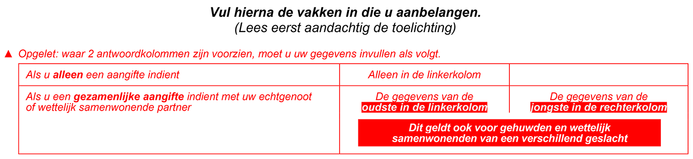 aangifte personenbelasting - deel 1 - kolominstructies