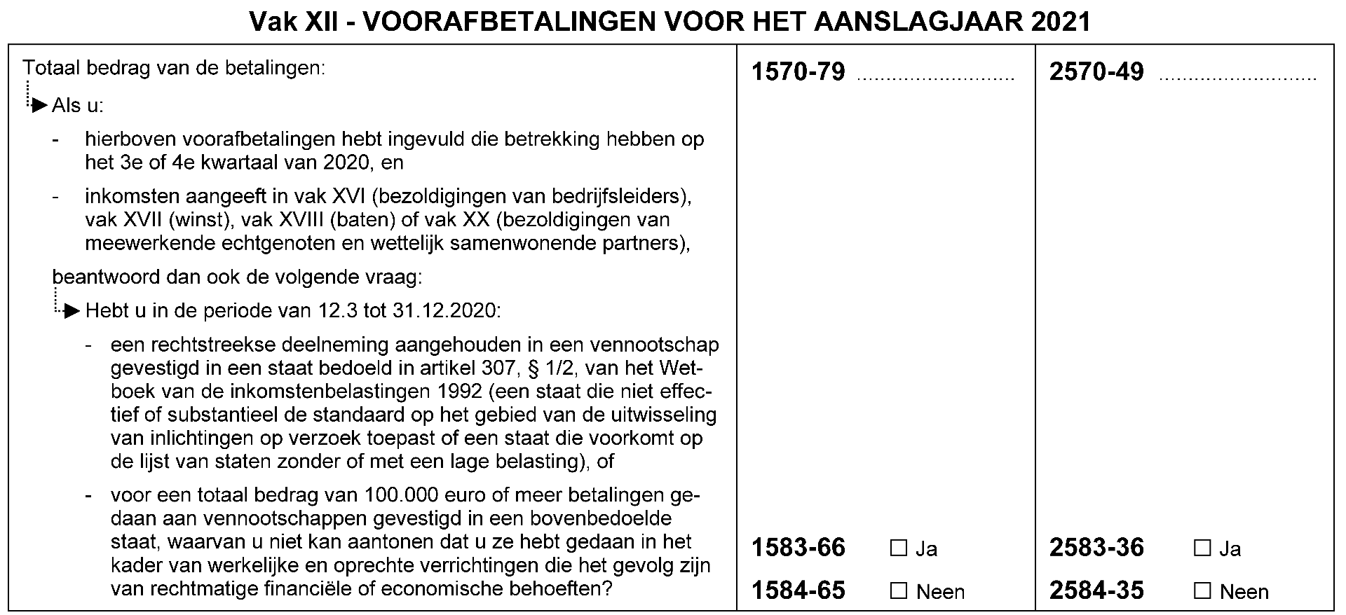 voorafbetalingen aanslagjaar 2021