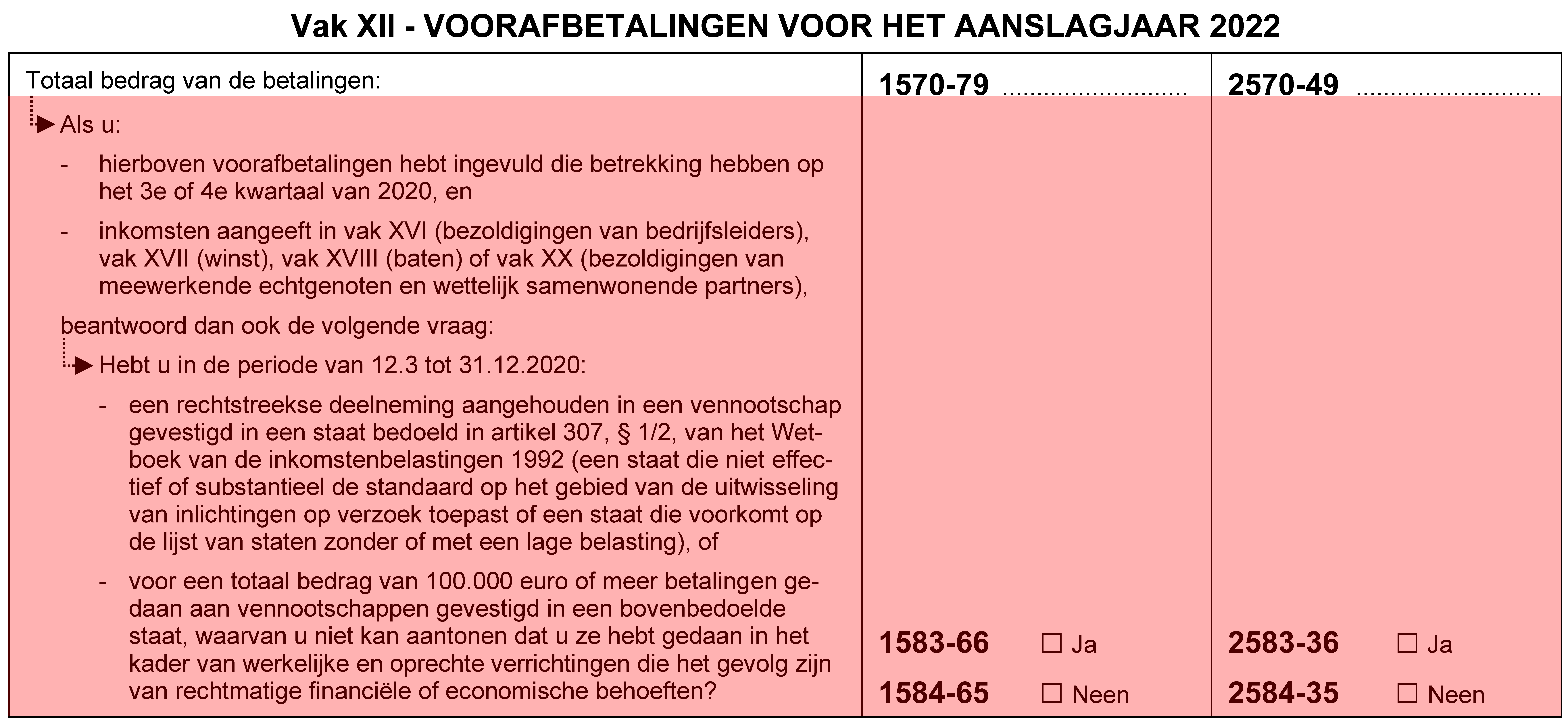 voorafbetalingen aanslagjaar 2022